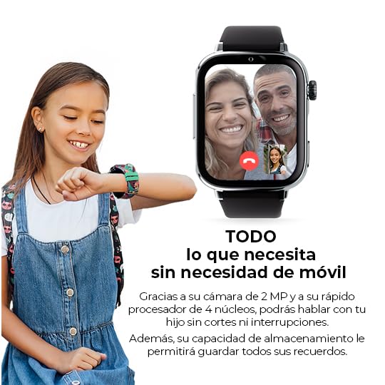 SaveFamily SaveWatch Plus 2 | Reloj Inteligente Niño con Localizador GPS, Llamada, Vídeo, Whatsapp, Spotify, App Store | SIM Incluida - Esfera Blanca y Correa de Tela Ocean