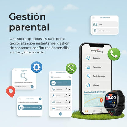 SaveFamily Iconic Plus 2 | Reloj Inteligente Niño con Localizador GPS, Llamada, Vídeo, IA, Botón SOS, Whatsapp, Spotify, Medidor de Temperatura | SIM Incluida - Modelo Pop