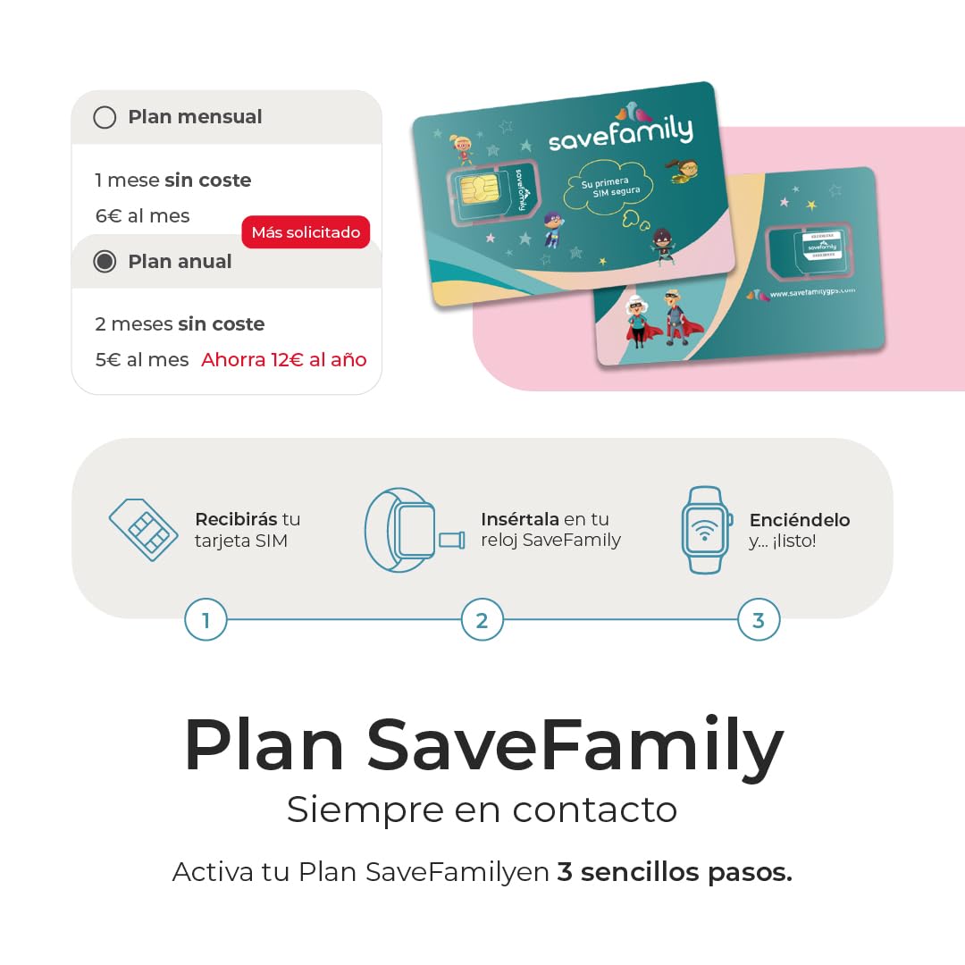 SaveFamily SaveWatch Plus 2 | Reloj Inteligente Niño con Localizador GPS, Llamada, Vídeo, Whatsapp, Spotify, App Store | SIM Incluida - Esfera Blanca y Correa de Tela Ocean