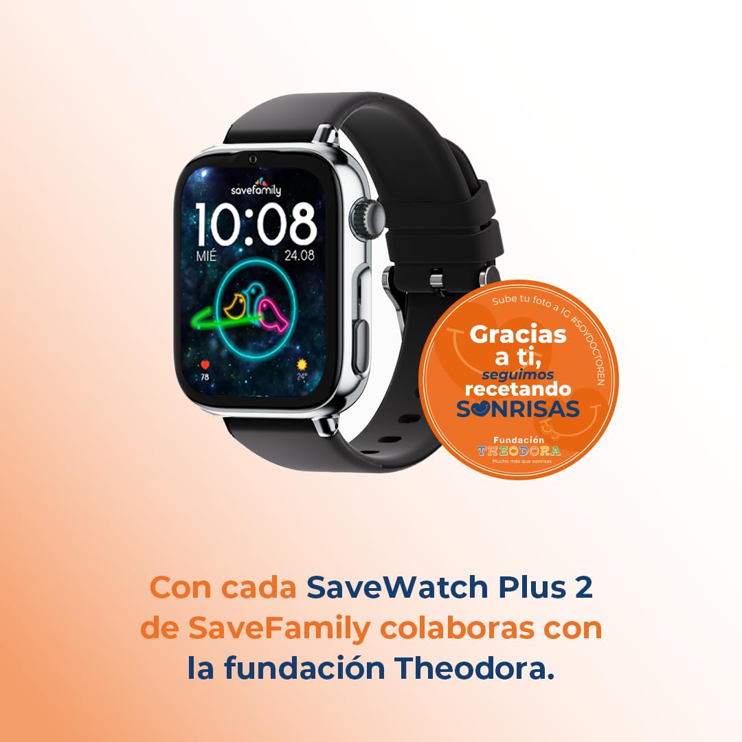 SaveFamily SaveWatch Plus 2 | Reloj Inteligente Niño con Localizador GPS, Llamada, Vídeo, Whatsapp, Spotify, App Store | SIM Incluida - Esfera Blanca y Correa de Tela Ocean